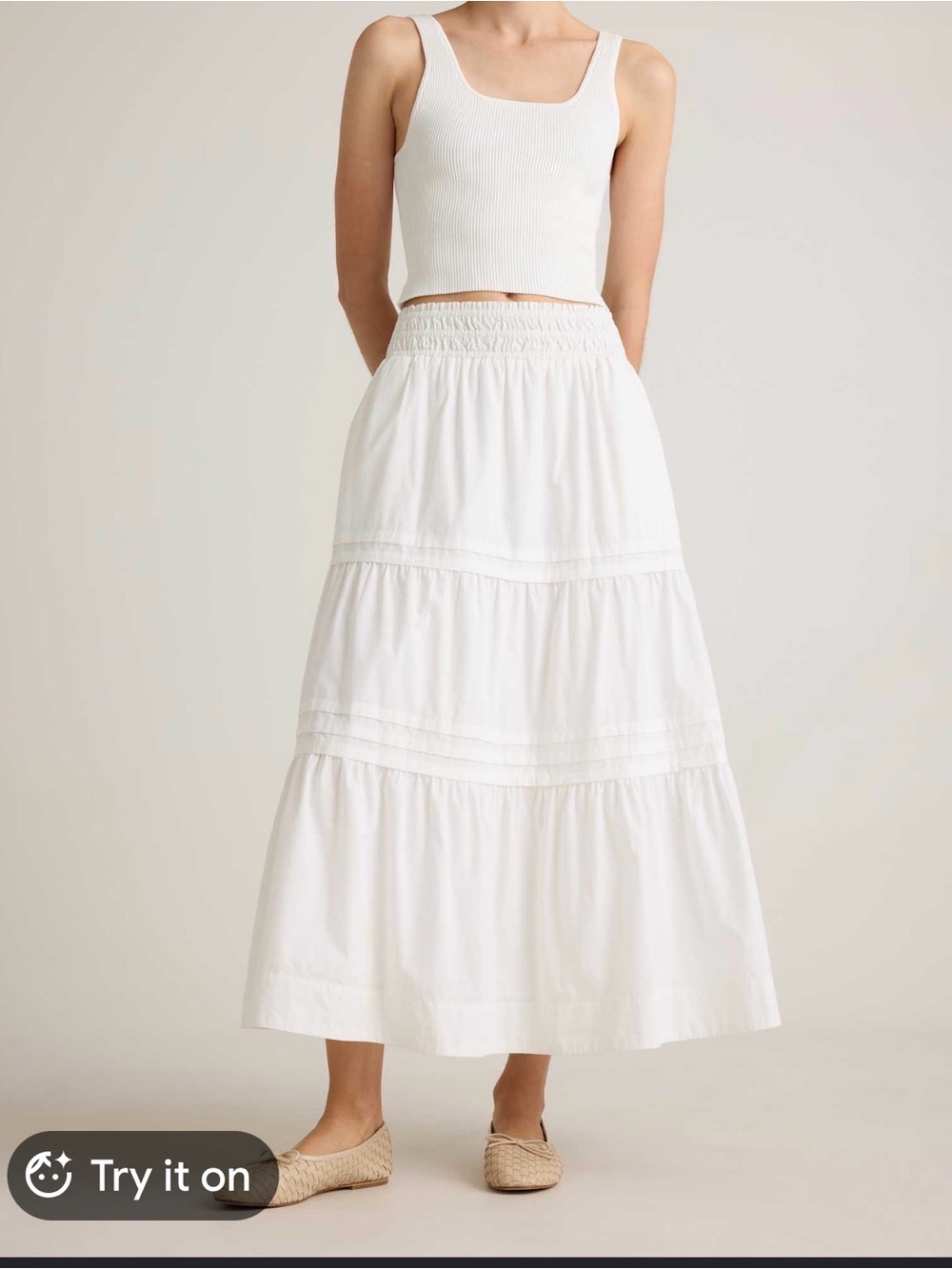 Quince White Tiered Maxi Skirt with Smocked Waist - Picture 3 of 11